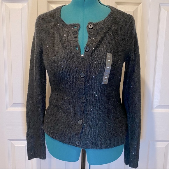 2for$35 NWT GAP Black Sequin Wool Cardigan. Size Medium. - Picture 3 of 11